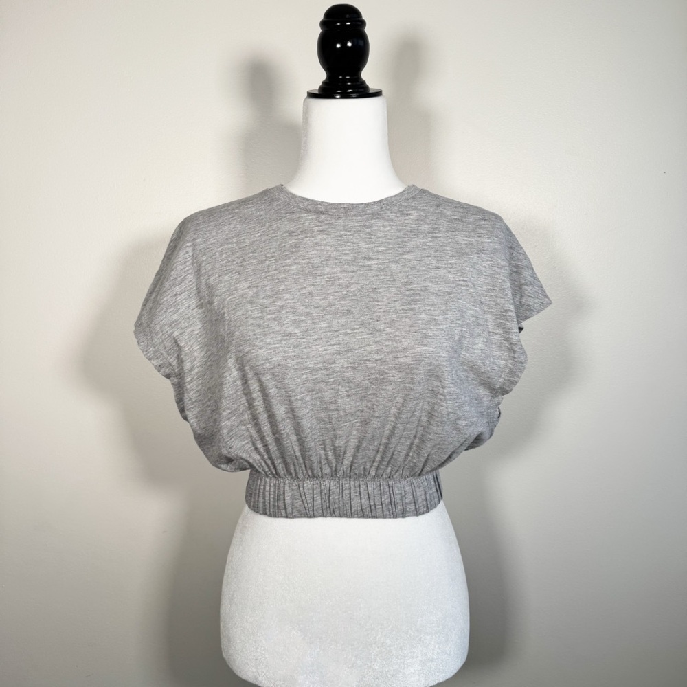 Grey Sporty Crop Top with Elastic Waistband